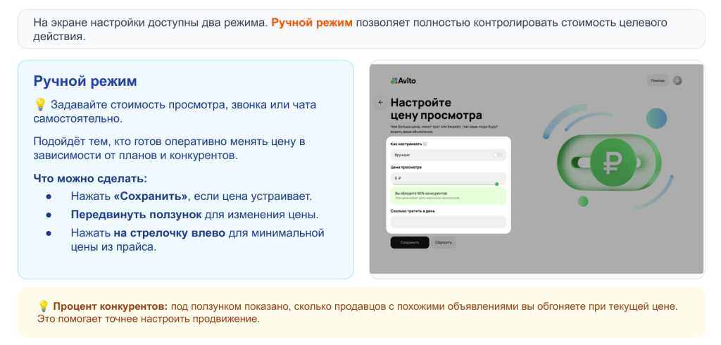 Ручная настройка цены просмотра на Авито